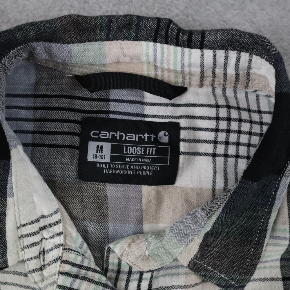 Carhartt Shirt Top Womens Medium 8-10 Loose Fit Button Up Plaid Short Sleeve - Picture 3 of 6